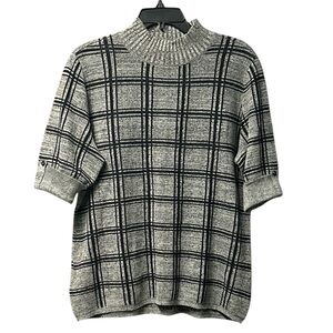 Style & Co. Rayon-Blend Plaid Turtleneck Short Sleeve Gray & Black Sweater XL